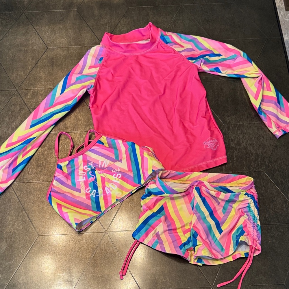 Vibrant Pink and Multicolor Kids Rashguard Set